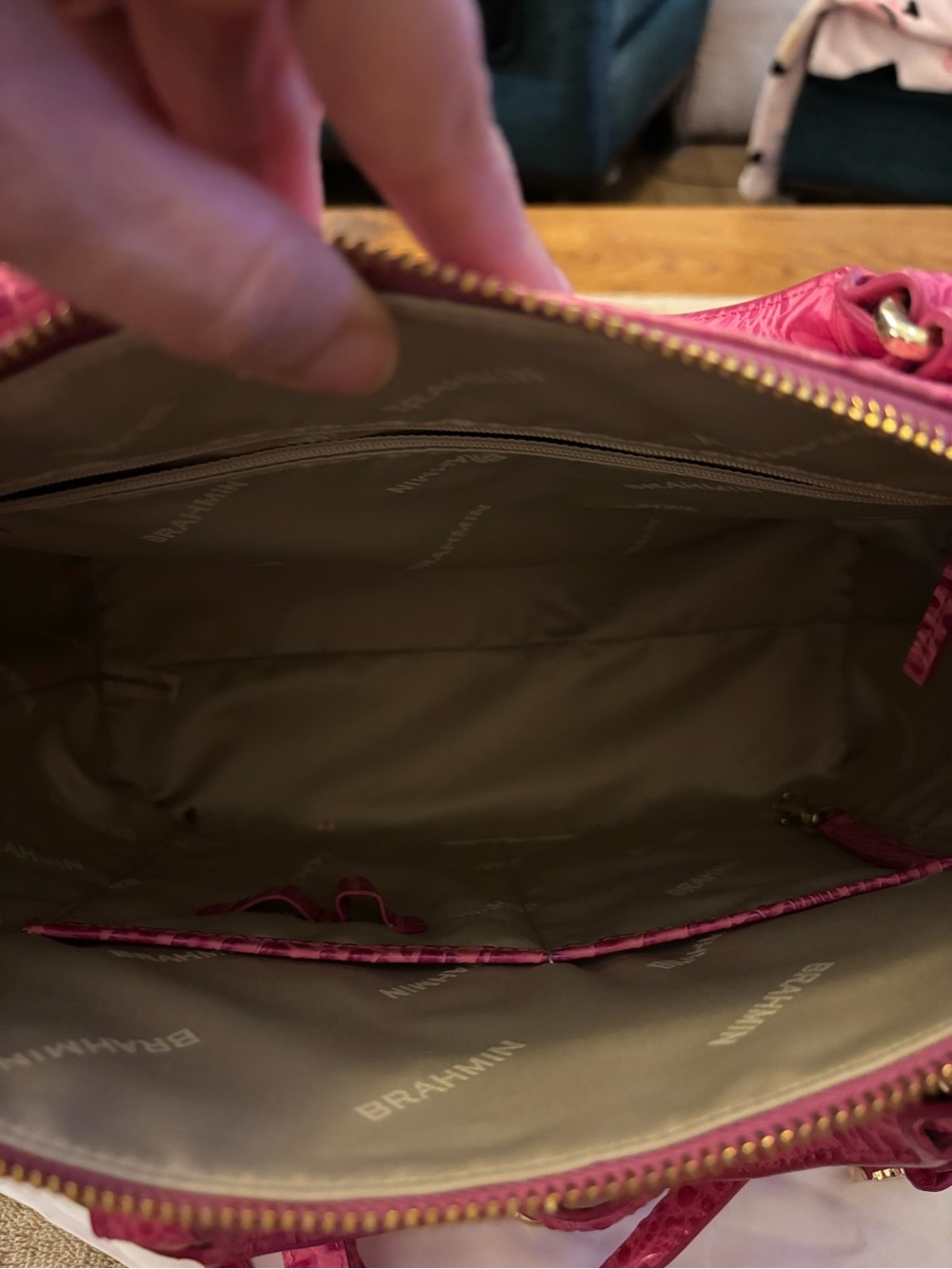 Brahmin hibiscus /Pink Croc-Embossed Satchel with Removable Strap - Picture 2 of 6